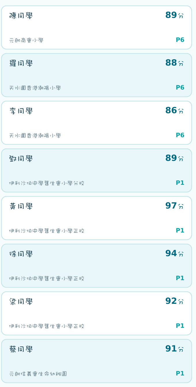 文惠研習中心25-26學年學生數學佳績第3頁,右欄